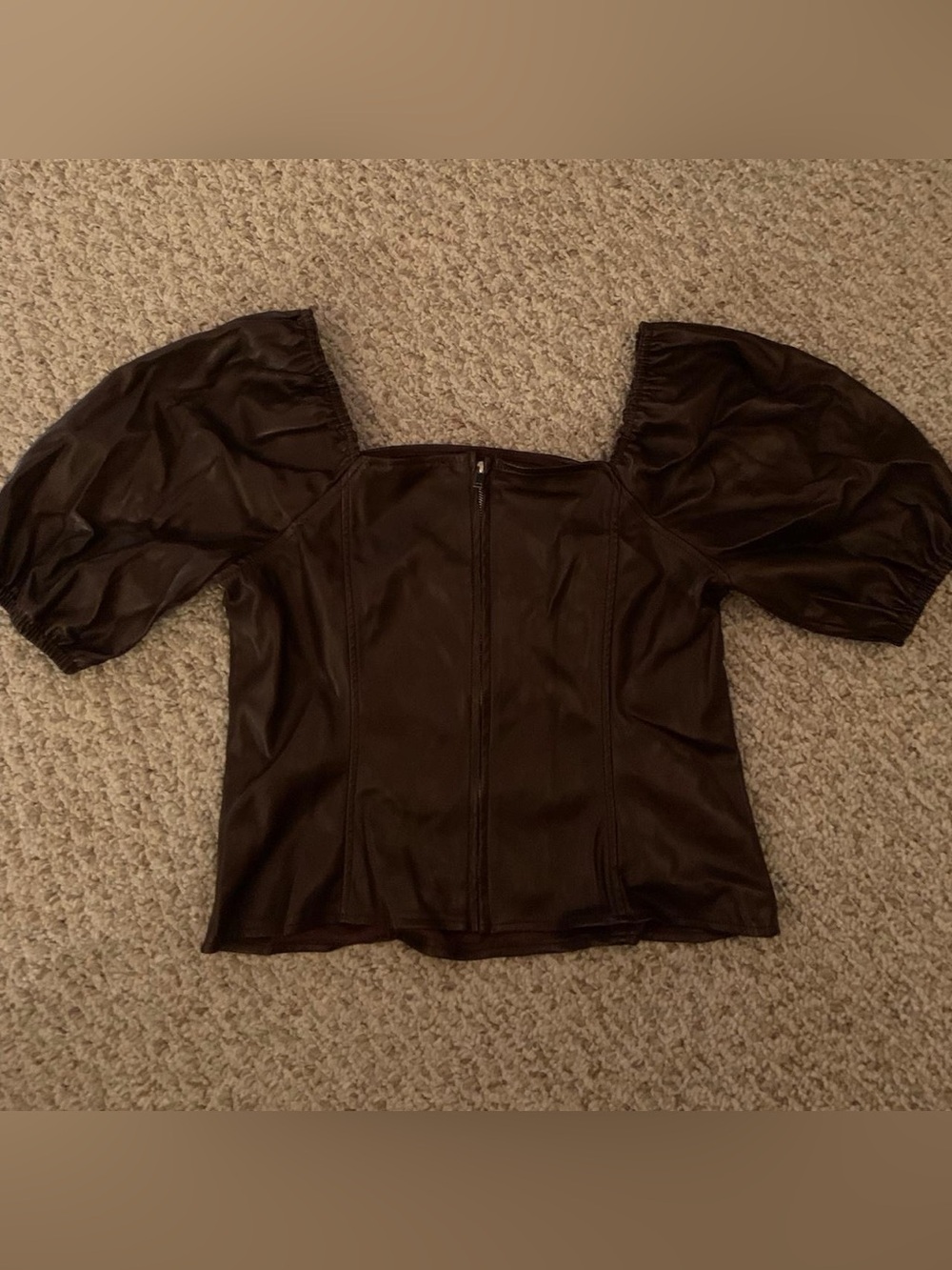 Marc New York Brown Puff Sleeve Faux-Leather Crop Top - Picture 5 of 6